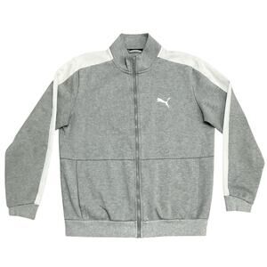 Puma Women's Active Zip Up Jacket Gray White Sweater Size Medium